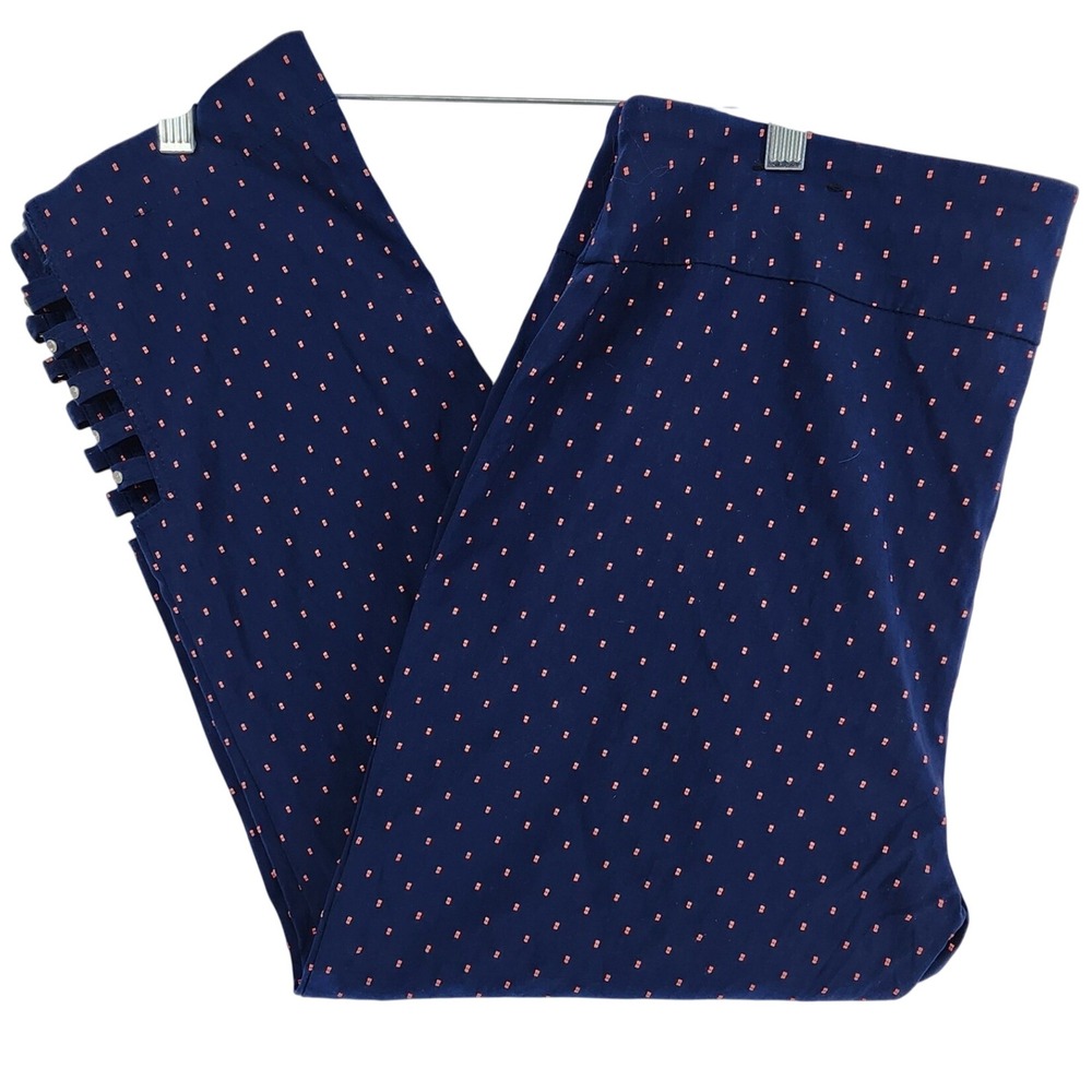 Attyre 14 Blue Dotted Crop Pants Strappy Rhinestone Hem Career Work Business - Picture 1 of 9